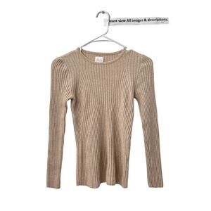 (Stain)AYR Pullover Crew Neck Sweater XS  M Medium100% Merino Wool Ribbed Tan
